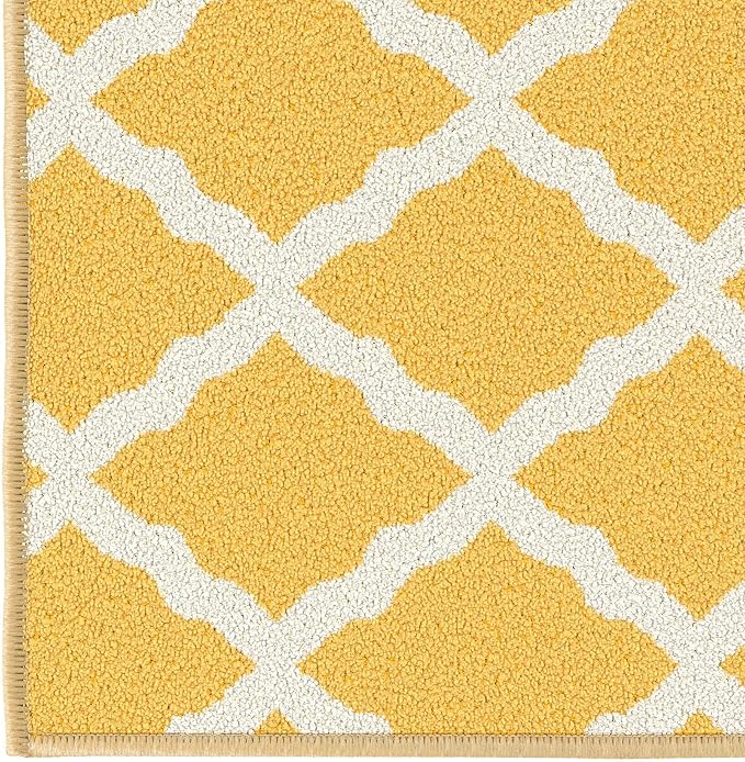 Ottomanson Hallway Runner Rug 2'2" x 6' Non Slip Trellis Area Rugs Easy to Clean Laundry Rug Runner Durable & Pet Friendly Floor Carpet Runners for Hallways Entryway Living Room Kitchen, Yellow
