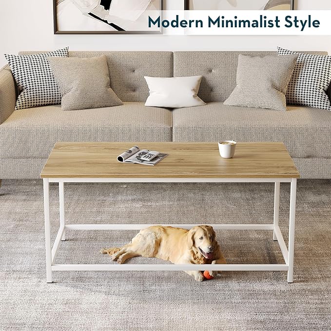 SAYGOER Coffee Table Simple Modern Coffee Tables Open Design Rectangular Minimalist Center Table for Living Room Home Office, Easy Assembly, 39.37 x 19.69 x 17.72, Oak White