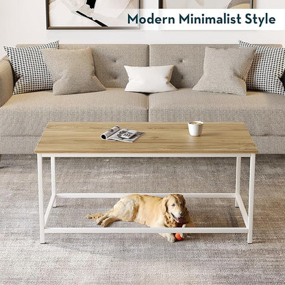 SAYGOER Coffee Table Simple Modern Coffee Tables Open Design Rectangular Minimalist Center Table for Living Room Home Office, Easy Assembly, 39.37 x 19.69 x 17.72, Oak White