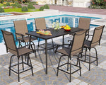 Load image into Gallery viewer, PHI VILLA 7 Piece High Patio Bar Dining Set, Bar Height Outdoor Table and Chairs Patio Furniture Set with 6 Patio Swivel Bar Stools &amp; 40" Table for Garden, Yard and Terrace