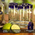 Load image into Gallery viewer, NOVICA Artisan Crafted Hand Blown Clear Blue Rim Recycled Glass Shot Glasses, 2 Oz. 'Tequila Blues' (Set Of 6)