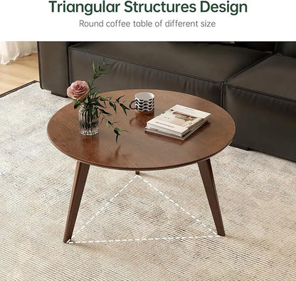 100% Solid Oak Wood Mini Coffee Table, Round Side Table w/Solid Wood Legs, Walnut Mid Century Coffee Table w/Sturdy Frame for Bedroom Balcony Living Room (29.53" D x 17.72" H)