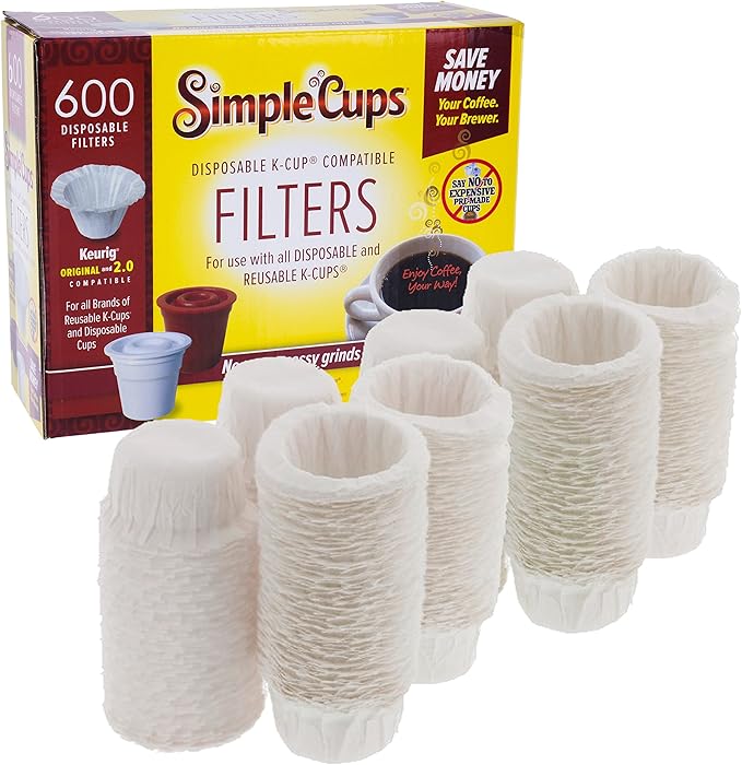 Disposable Paper Coffee Filters 600 count - Compatible with Keurig, K-Cup machines & other Single Serve Coffee Brewer Reusable K Cups - Use Your Own Coffee & Make Your Own Pods - Works with All Brands