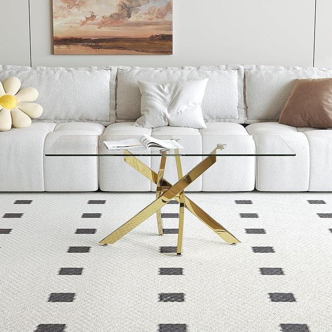 Tempered Glass Coffee Table with Chromed Legs, Rectangle Modern Living Room Table for Home Office Living Room (Gold, 40”x20”x17”)