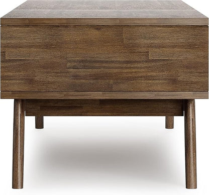 SIMPLIHOME Clarkson Lift Top Coffee Table - 48 inch Wide Solid Acacia Wood Mid-Century Cocktail Table in Rustic Natural Aged Brown, Stylish Living Room Table with Storage Compartment and Open Shelf