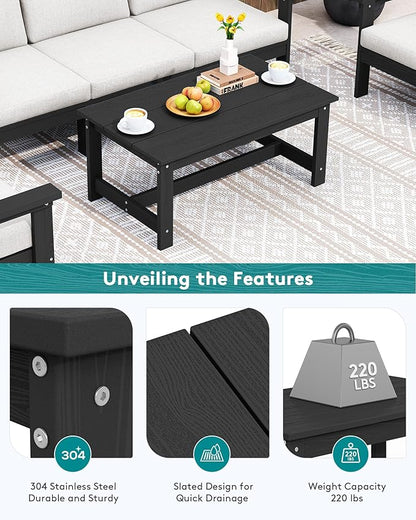 SERWALL HDPE Patio Coffee Table for Balcony, Deck, Black
