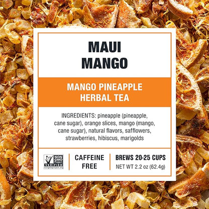 Tiesta Tea Maui Mango, Loose Leaf, Mango Pineapple Herbal Tea, Premium Non-Caffeinated Fruit Blend, Makes Hot or Iced & Brews Up to 25 Cups, 2.2 Ounce Resealable Pouch