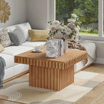 Load image into Gallery viewer, Modern Square Fluted Wood Coffee Table with Natural Oak Finish, Geometric Accent Table Chunk Table for Living Room, Sturdy Rectangular Minimalist Centerpiece, Brown, Farmhouse