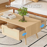 Load image into Gallery viewer, Oak Rattan Coffee Table, Mid Century Modern with Drawer &amp; Shelf, 39'' Wooden Boho Coffee Table for Living Room