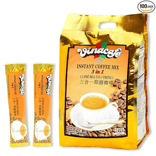 Vinacafe Premium 100 Sticks 3 in 1 Instant Coffee Mix, Single Serves