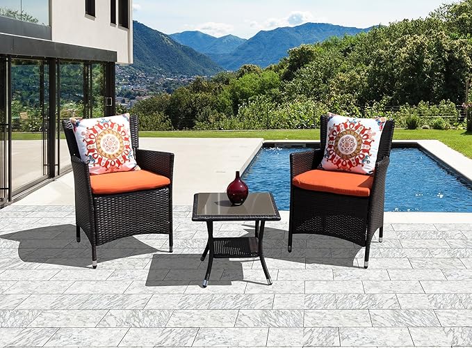 Super Patio Outdoor Side Table, 20" Square Wicker End Table, Tempered Glass Top Coffee Table with Storage, Aluminum Frame-Brown