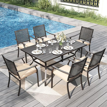 PHI VILLA Outdoor Wrought Iron Chairs Set of 6， Black Dining Bistro Metal Steel Stackable Chairs with Cushions, Support 300 LBS for Patio, Deck, Yard, Porch