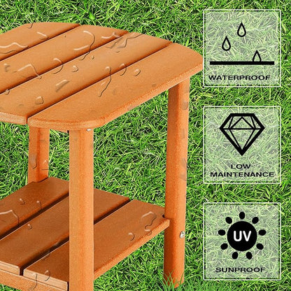 LZRS Double Adirondack Side Table, Outdoor Side Tables, End Tables for Patio, Backyard,Pool, Indoor Companion, Easy Maintenance & Weather Resistant(Orange)