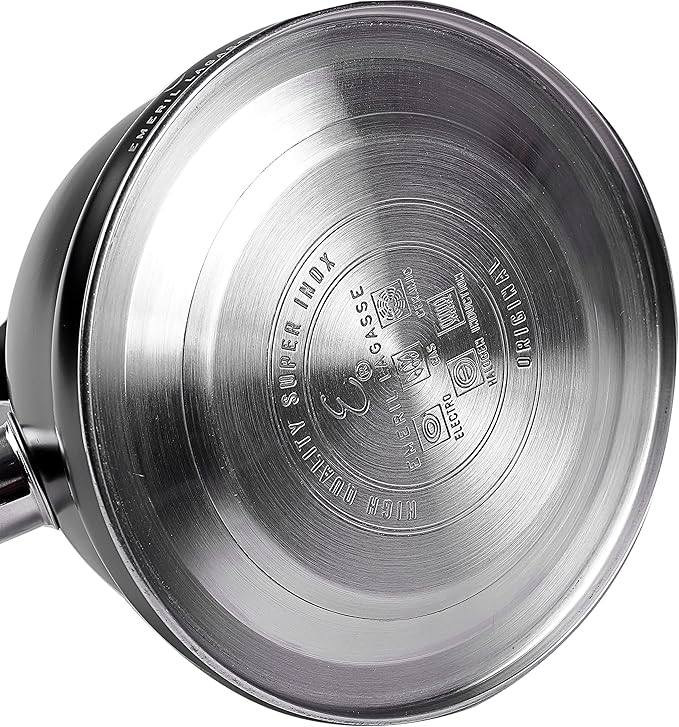 Emeril Lagasse 2.6 Quart/2.5 Liter Whistling Tea Kettle, Stainless Steel Tea Pot for Induction Stove Top, Fast to Boil Water for Home Kitchen Condo, with Ergonomic Cool Folding Grip Handle, Black