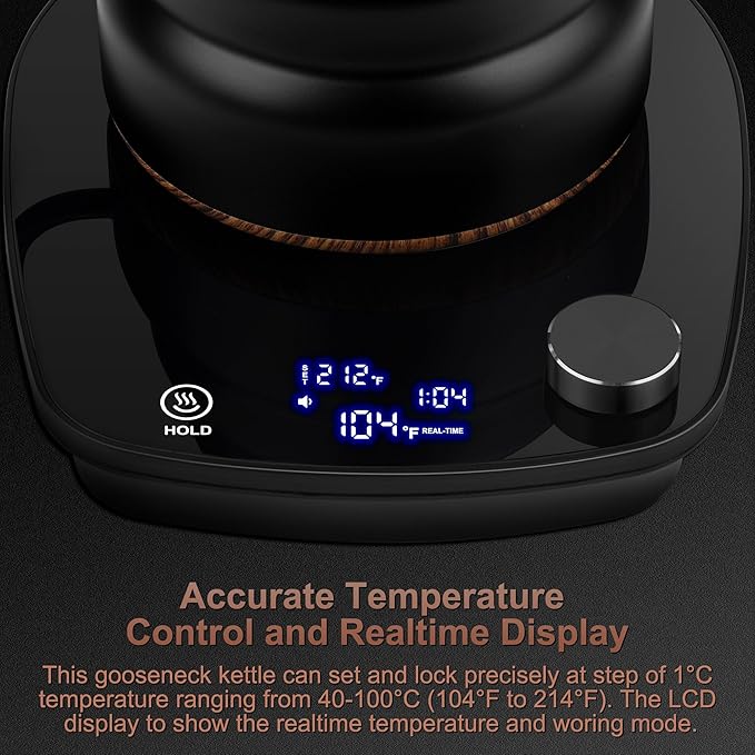 Electric Gooseneck Kettle, 30oz 0.9L Water Electric Kettle with Intelligent Temperature Control Quick Heating 304 Stainless Steel for Coffee Tea Boil Hot Water 1000W(Black)