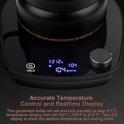 Electric Gooseneck Kettle, 30oz 0.9L Water Electric Kettle with Intelligent Temperature Control Quick Heating 304 Stainless Steel for Coffee Tea Boil Hot Water 1000W(Black)