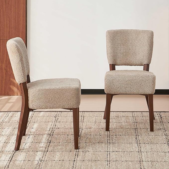 Howtek Modern Dining Chairs Set of 2 with 6.3" Thick Seat Cushions, Space-Saving Stackable Upholstered Kitchen Chairs, Ergonomic Backrest & Metal Legs, Brown