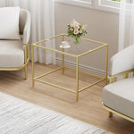 Load image into Gallery viewer, Glass Coffee Table, Modern Rectangular Coffee Table for Living Room, Minimalist Center Tea Table with Sturdy Metal Frame for Apartment, Office, Easy Assembly, 23.6 x 19.7 x 17.7 Inches, Golden