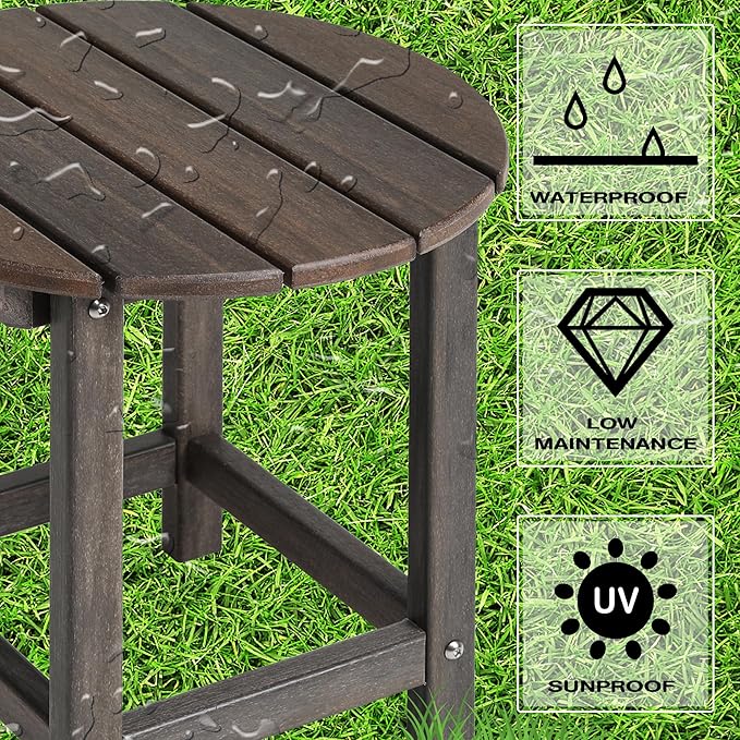 LZRS Round Adirondack Patio Side Table End Table, Outdoor Side Tables for Patio, Backyard,Pool, Indoor Companion, Easy Maintenance & Weather Resistant(Brown Mixture)