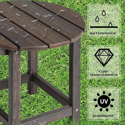 LZRS Round Adirondack Patio Side Table End Table, Outdoor Side Tables for Patio, Backyard,Pool, Indoor Companion, Easy Maintenance & Weather Resistant(Brown Mixture)