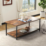 Load image into Gallery viewer, SENIG 2-Tier Coffee Table with Storage Shelf for Living Spaces, Brown Rectangle Wood and Sturdy Metal Side End Table, Functional Center Table for Living Room, 39.3 x 20 x 16