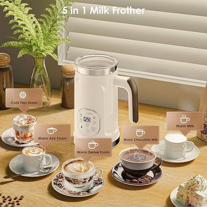BioloMix Electric Milk Frother 4 in 1 Automatic Hot and Cold Milk Frother Warmer for Milk Latte Foam Maker Hot Chocolates Cappuccino (White)