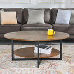 Load image into Gallery viewer, Solid Wood Oval Coffee Table with Cross Metal Legs, 43.3in Modern Industrail Center Table with Open Shelf Cocktail Tea Table for Living Room Bedroom, Rustic Brown 1811NC