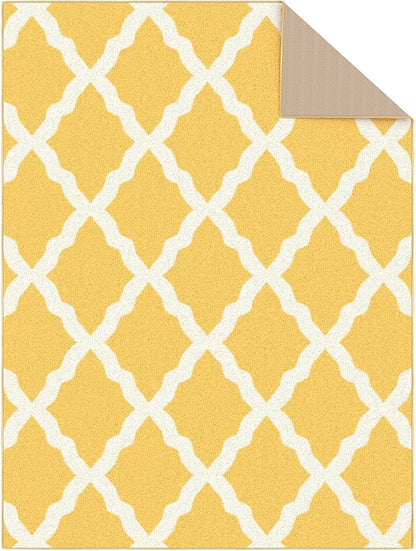 Ottomanson 5' x 6'6" Rugs for Living Room Trellis Area Rug for Bedroom - Non Slip Durable Large Floor Carpet for High Traffic Areas - Indoor Rug for Dining Room Kitchen Kids Playroom, Yellow