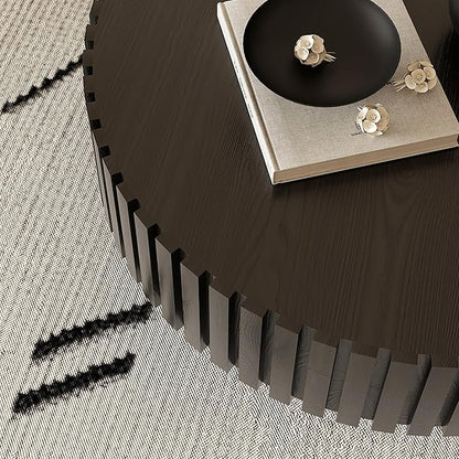 31.5" Round Drum Coffee Table, Modern Handcraft Fluted Drum Center Table, Wooden Round Coffee Table Center Table with Sturdy Pedestal for Living Room Apartment (Black)