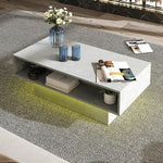 Load image into Gallery viewer, LED Coffee Table with Storage, Rectangular Center Table for Living Room, Modern High Glossy Farmhouse Grey Coffee Table with 16 Colors LED Lights, Wooden Living Room Table