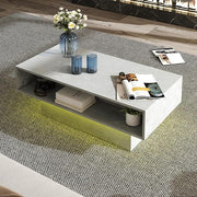 LED Coffee Table with Storage, Rectangular Center Table for Living Room, Modern High Glossy Farmhouse Grey Coffee Table with 16 Colors LED Lights, Wooden Living Room Table