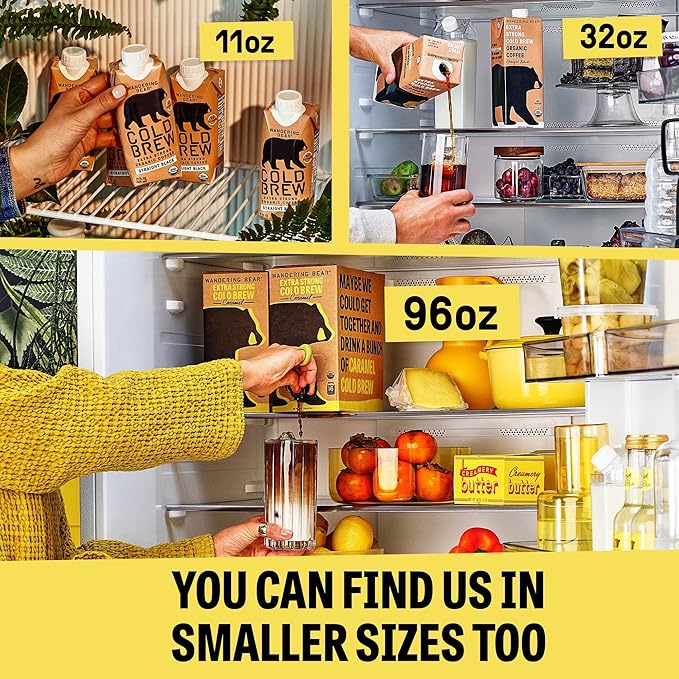 Wandering Bear Straight Black Organic Cold Brew Coffee On Tap, 128 fl oz (1 gallon) - Extra Strong, Bold, Smooth, Unsweetened, Shelf-Stable, Ready to Drink, 100% Organic Iced Cold Brewed Coffee Drinks