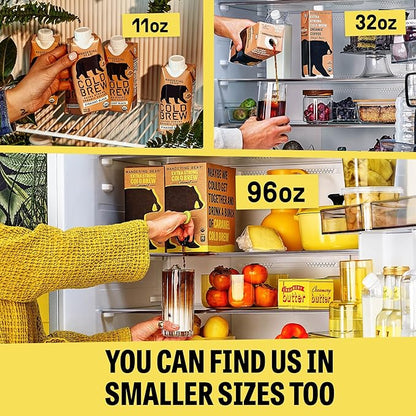 Wandering Bear Straight Black Organic Cold Brew Coffee On Tap, 128 fl oz (1 gallon) - Extra Strong, Bold, Smooth, Unsweetened, Shelf-Stable, Ready to Drink, 100% Organic Iced Cold Brewed Coffee Drinks