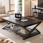 Load image into Gallery viewer, EnHomee Coffee Table with Storage, Modern Coffee Tables for Living Room with Mesh Shelf, 2 Tier Rectangular Center Table for Living Room, Bedroom, 47.2 Inch, Black Oak