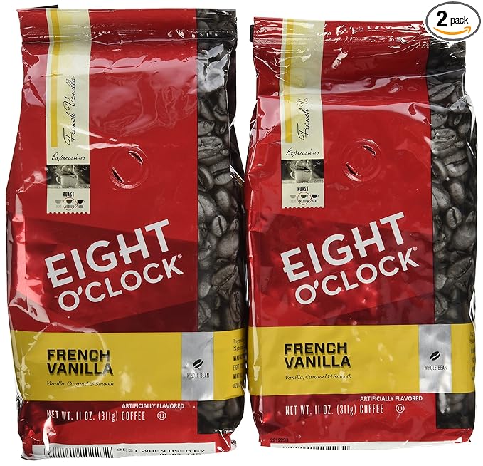 Eight Oclock Coffee, French Vanilla Whole Bean, 11-ounce Bags (Pack of 2)
