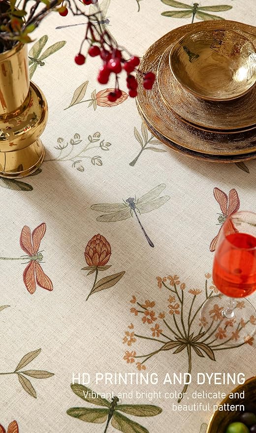 Designer Floral Linen Small Rectangular Tablecloth,French Off White Elegant Table Cloth,Washable Home Decor Tablecloths for Dining Thanksgiving Kitchen Christmas,55"*71"-Grace B