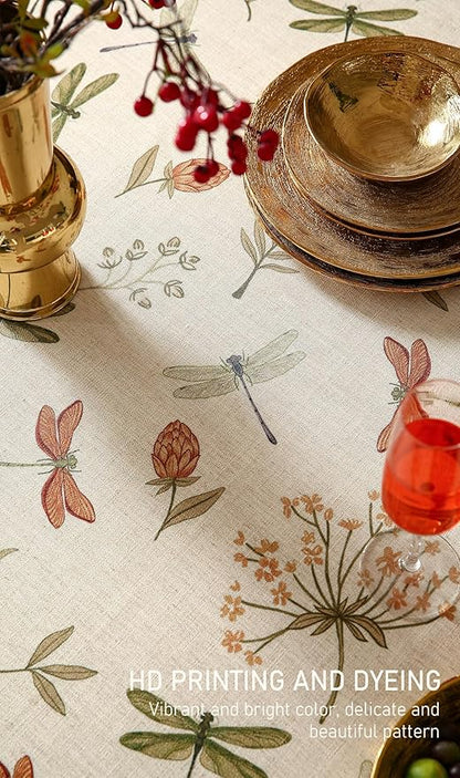 Designer Floral Linen Square Tablecloth,French Off White Elegant Table Cloth,Fall Washable Home Decor Tablecloths for Dining Thanksgiving Kitchen Christmas Party,67"*67"-Grace B