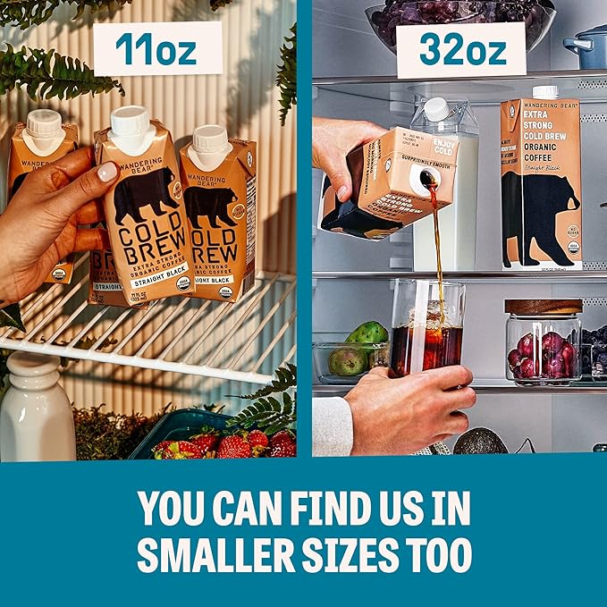 Wandering Bear Organic Vanilla Cold Brew Coffee On Tap, 96 fl oz - Extra Strong, Bold, Smooth, Unsweetened, Shelf-Stable, Ready to Drink, Gluten Free, & Vegan, Iced Cold Brewed Coffee Drinks