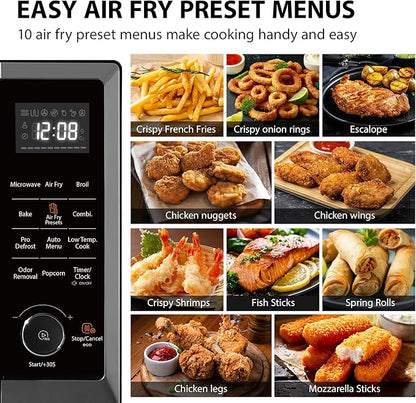 TOSHIBA Combo 8-in-1 Countertop Microwave Oven, with Convection, Broil, Odor Removal Mode, 12.4" Position Memory Turntable, Child-Lock, Black Stainless Steel, ML2-EC10SA(BS) A, Air Fryer-1.0 Cu.Ft