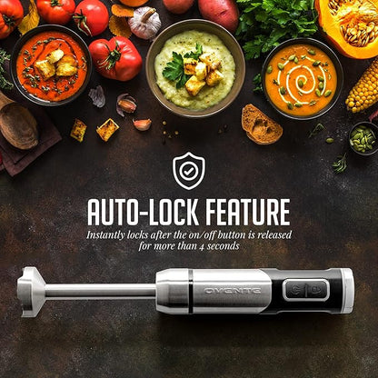 OVENTE Cordless Immersion Hand Blender, Rechargeable Handheld Portable Stick Mixer with 8 Mixing Speed Option, One-Touch Control and Stainless Steel Blades for Smoothies, Shakes or Soups, Black HR981B