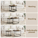 Load image into Gallery viewer, Smuxee Rustic Nesting Coffee Table Set of 2, 27.6" Round Coffee Table Wooden Marble Pattern with Adjustable Non-Slip Feet, Industrial End Table for Living Room Bedroom Balcony