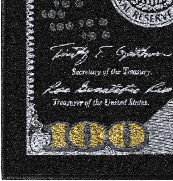 Ottomanson 22" x 53" $100 Bill Money Rug - Durable & Non-Slip Area Rug - Fun & Eye-Catching Decor for Bedroom, Office, Game Room & Man Cave - Unique Gift for & Trendy Home Decor, Black/Gold