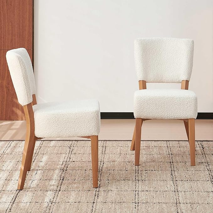 Howtek Modern Dining Chairs Set of 2 with 6.3" Thick Seat Cushions, Space-Saving Stackable Upholstered Kitchen Chairs, Ergonomic Backrest & Metal Legs, White