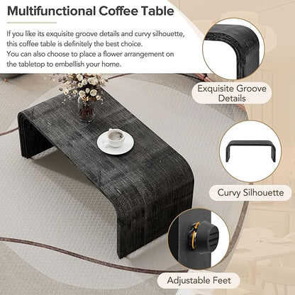 Bellemave Modern Coffee Table with Curved Art Deco Design Center Sofa Table Minimalist Cocktail Wooden Table for Living Room, Antique Black
