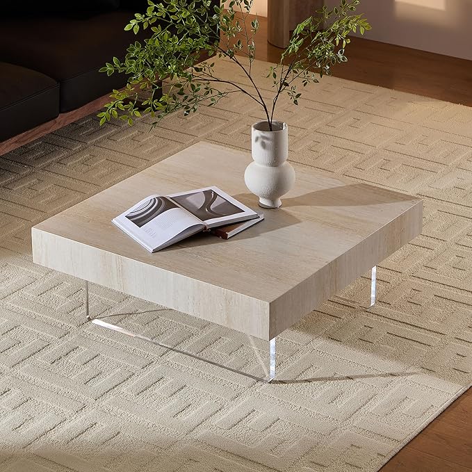 KEVINSPACE Square Coffee Table, 34.65-Inch Coffee Tables for Living Room, Center Rustic Vintage Farmhouse Modern Home Furniture Wooden Tea Table Top for Office Small Space