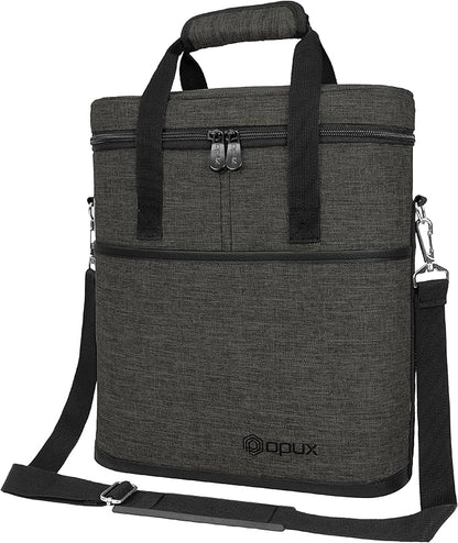 opux 3 Bottle Wine Carrier Tote, Insulated Leakproof Wine Cooler Bag, Wine Travel Bag for Picnic BYOB Beach, Portable Wine Bottle Carrying Case, Gift for Wine Lover Women Men Christmas, Charcoal Grey