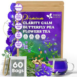 Load image into Gallery viewer, FreshDrinkUS, Clarity Calm Butterfly Pea Flower Tea – 60 Tea Bags Herbal Blend of Butterfly Pea Flower, Rosemary, Moringa, Lemongrass &amp; Licorice Root – Caffeine-Free. Sugar-Free. Gluten-Free. Vegan