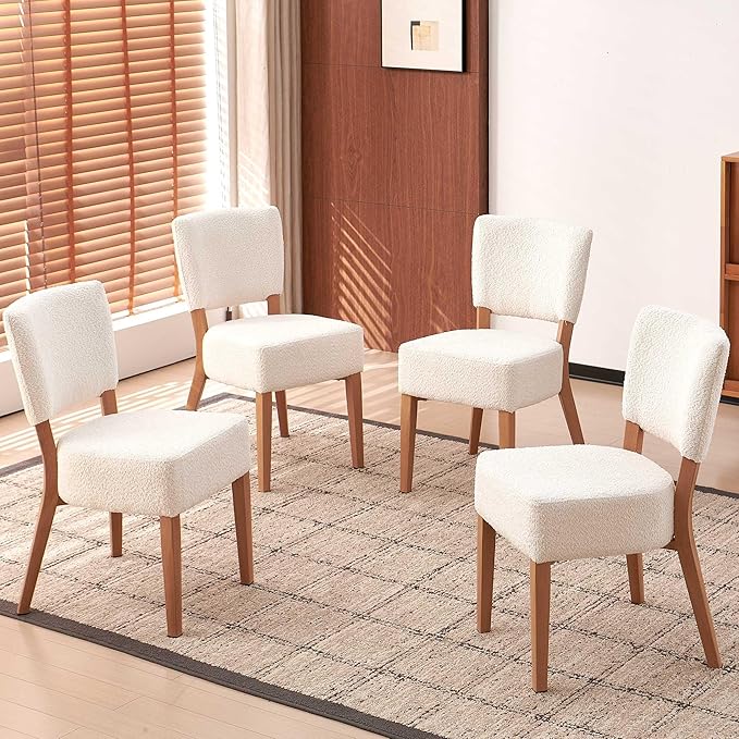 Howtek Modern Dining Chairs Set of 4 with 6.3" Thick Seat Cushions, Space-Saving Stackable Upholstered Kitchen Chairs, Ergonomic Backrest & Metal Legs, White