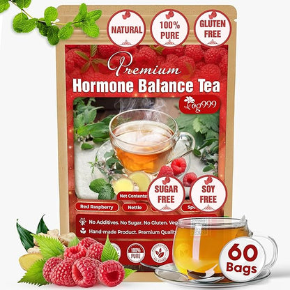 TOG999, 60 Tea Bags for Hormone Balance Menstrual Cycle Support, 100% Natural & Pure from Red Raspberry Leaves with Spearmint Flavor. Natural Material Tea Bags. No Sugar, No Caffeine, Vegan. (60 Teabags)