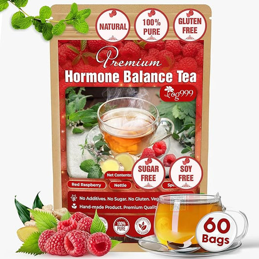 TOG999, 60 Tea Bags for Hormone Balance Menstrual Cycle Support, 100% Natural & Pure from Red Raspberry Leaves with Spearmint Flavor. Natural Material Tea Bags. No Sugar, No Caffeine, Vegan. (60 Teabags)